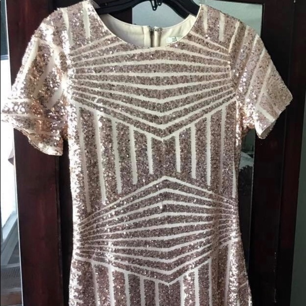 Rose gold sequined cocktail dress